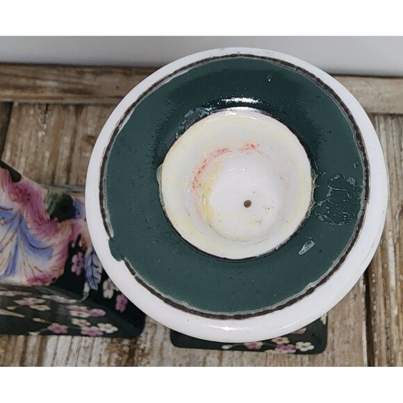 Vintage Chinoiserie Asian Candlestick Set of 2 Floral Green Pink 8 Inches Porcel - Picture 5 of 9